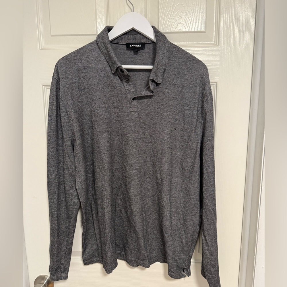 Express Men's Charcoal Long Sleeve Polo Shirt